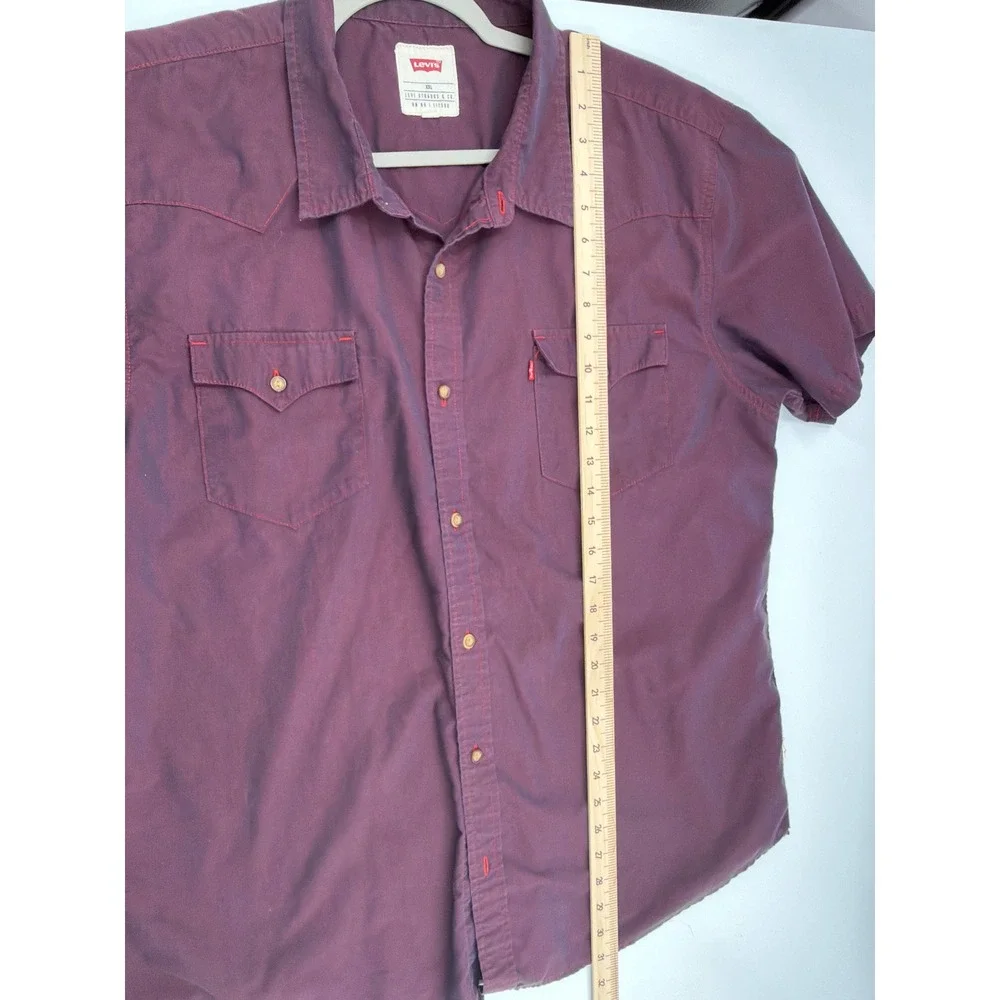 Levis Mens XXL Western Shirt Short Sleeve Burgundy Maroon Button Up 117508